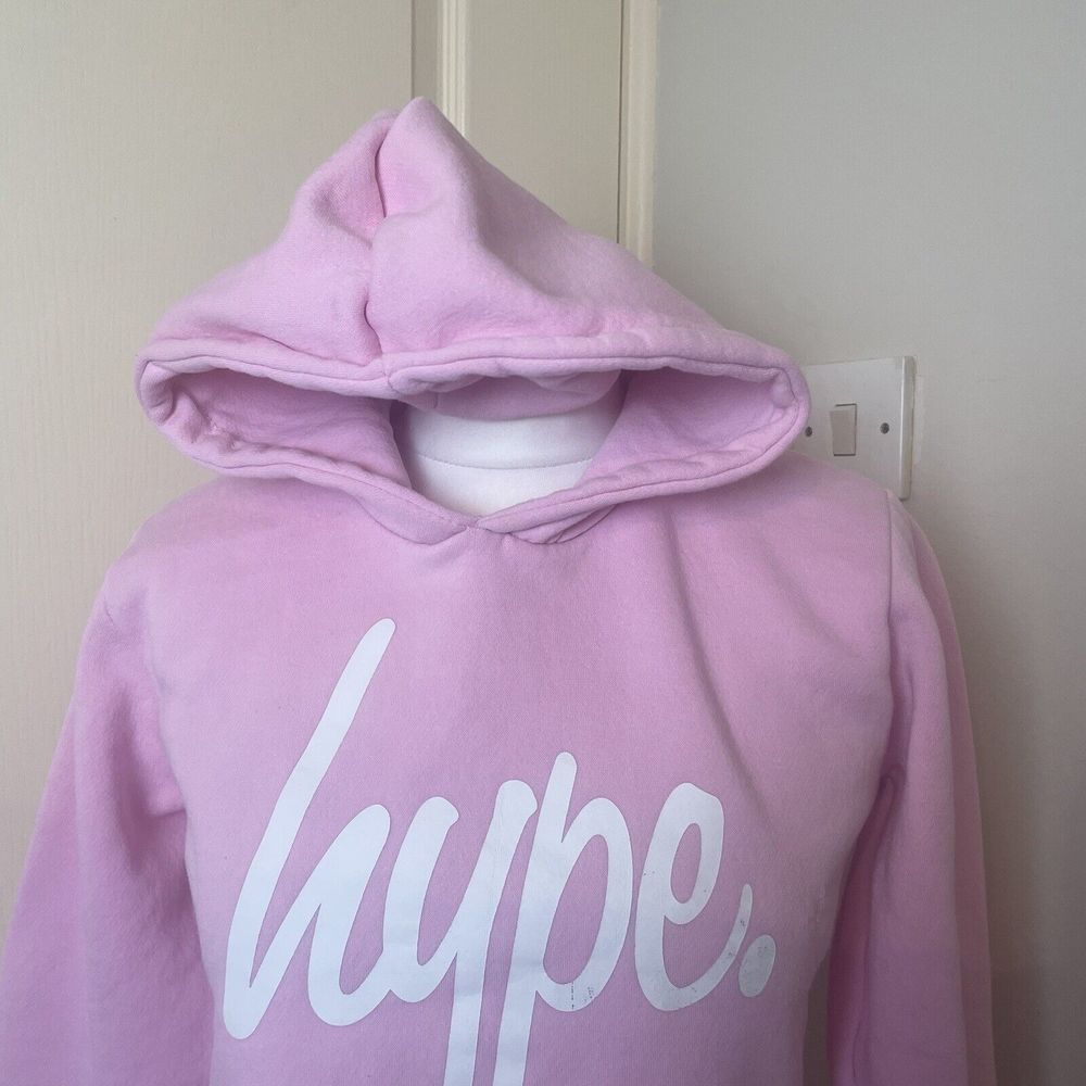 Hype Script Size 13 Years Crop Hoodie Girls OTH Hoody Hooded Top Tape Baby Pink - Picture 5 of 14
